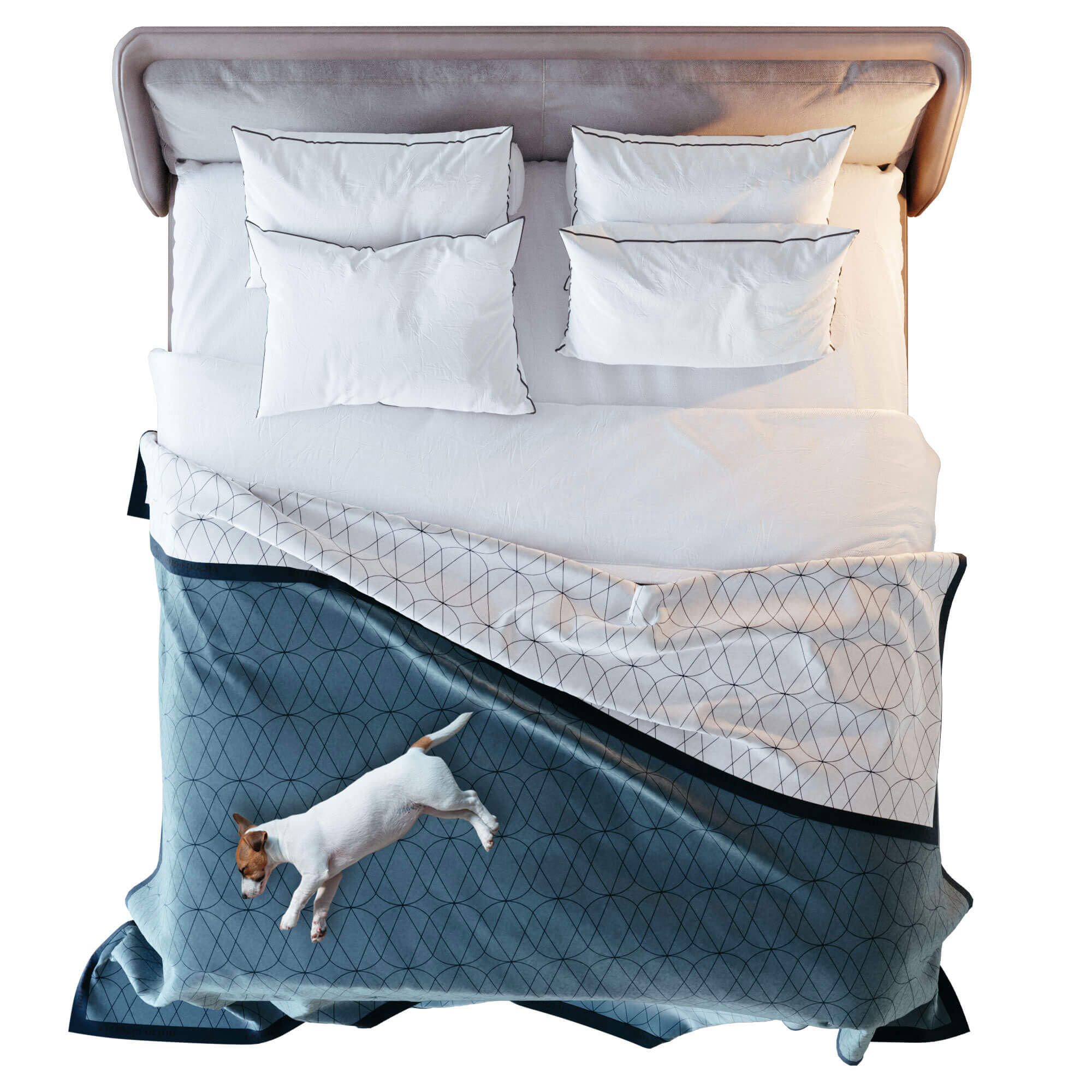 Luxury Waterproof Bed Blanket - Blue Trim - Blue/White